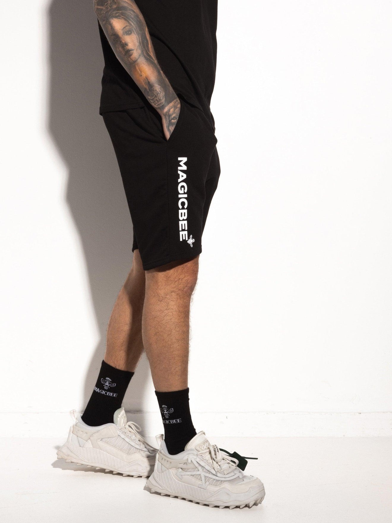 MagicBee Printed Logo Shorts - Black - magicbee-clothing