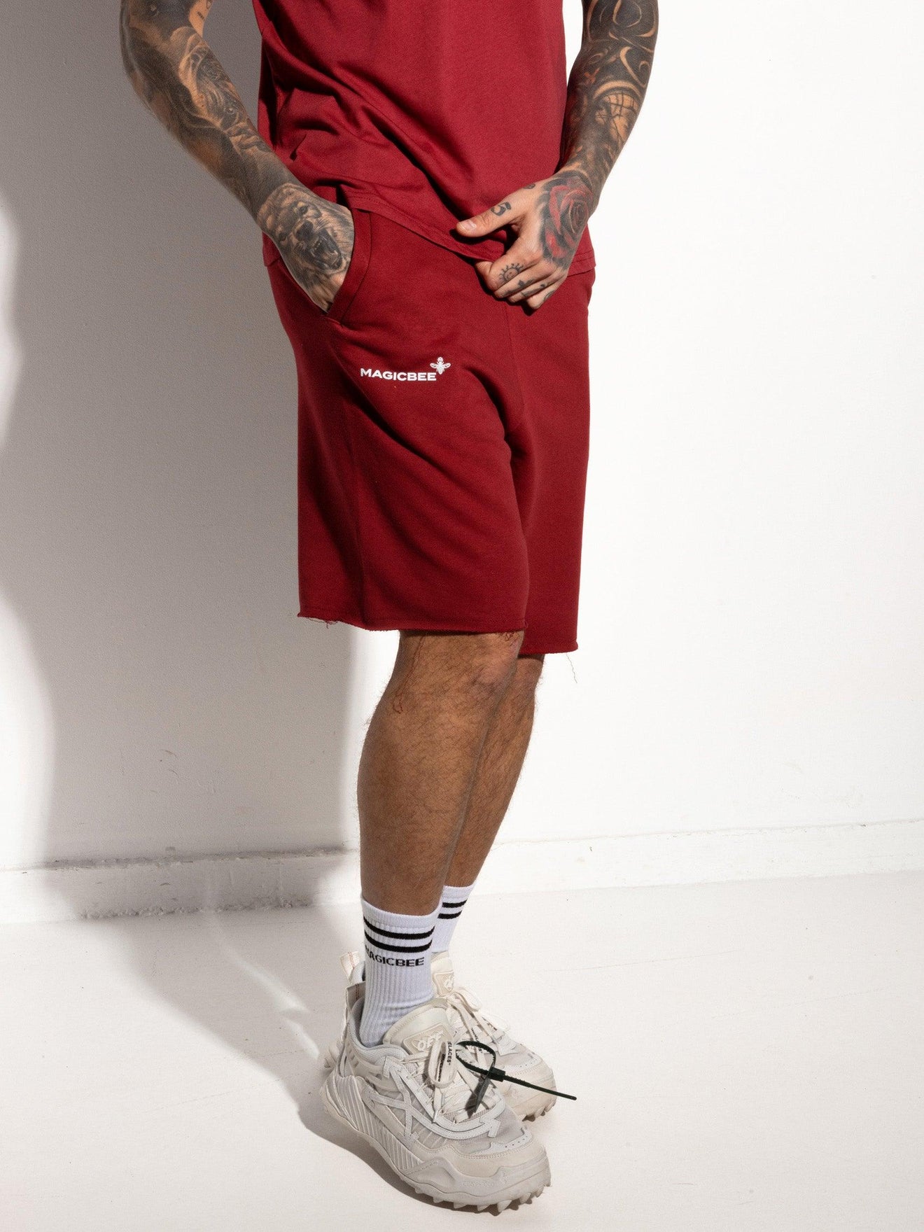 MagicBee Printed Logo Shorts - Burgundy - magicbee-clothing