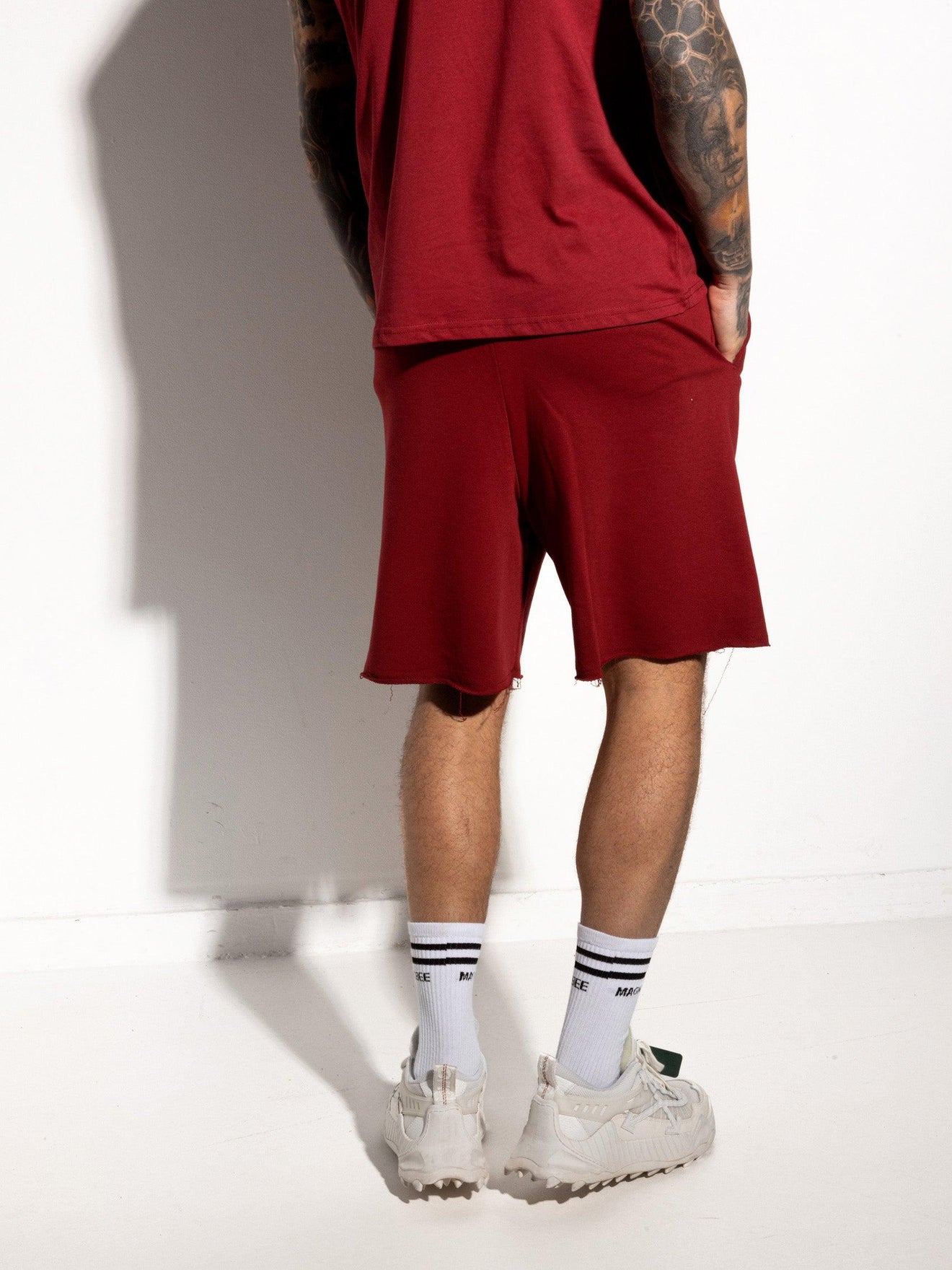 MagicBee Printed Logo Shorts - Burgundy - magicbee-clothing