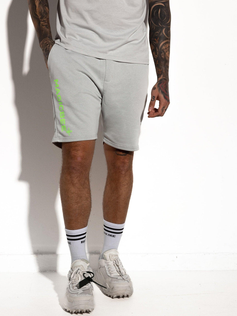 MagicBee Printed Logo Shorts - Neon Ice Grey - magicbee-clothing