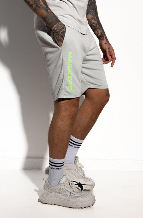 MagicBee Printed Logo Shorts - Neon Ice Grey - magicbee-clothing