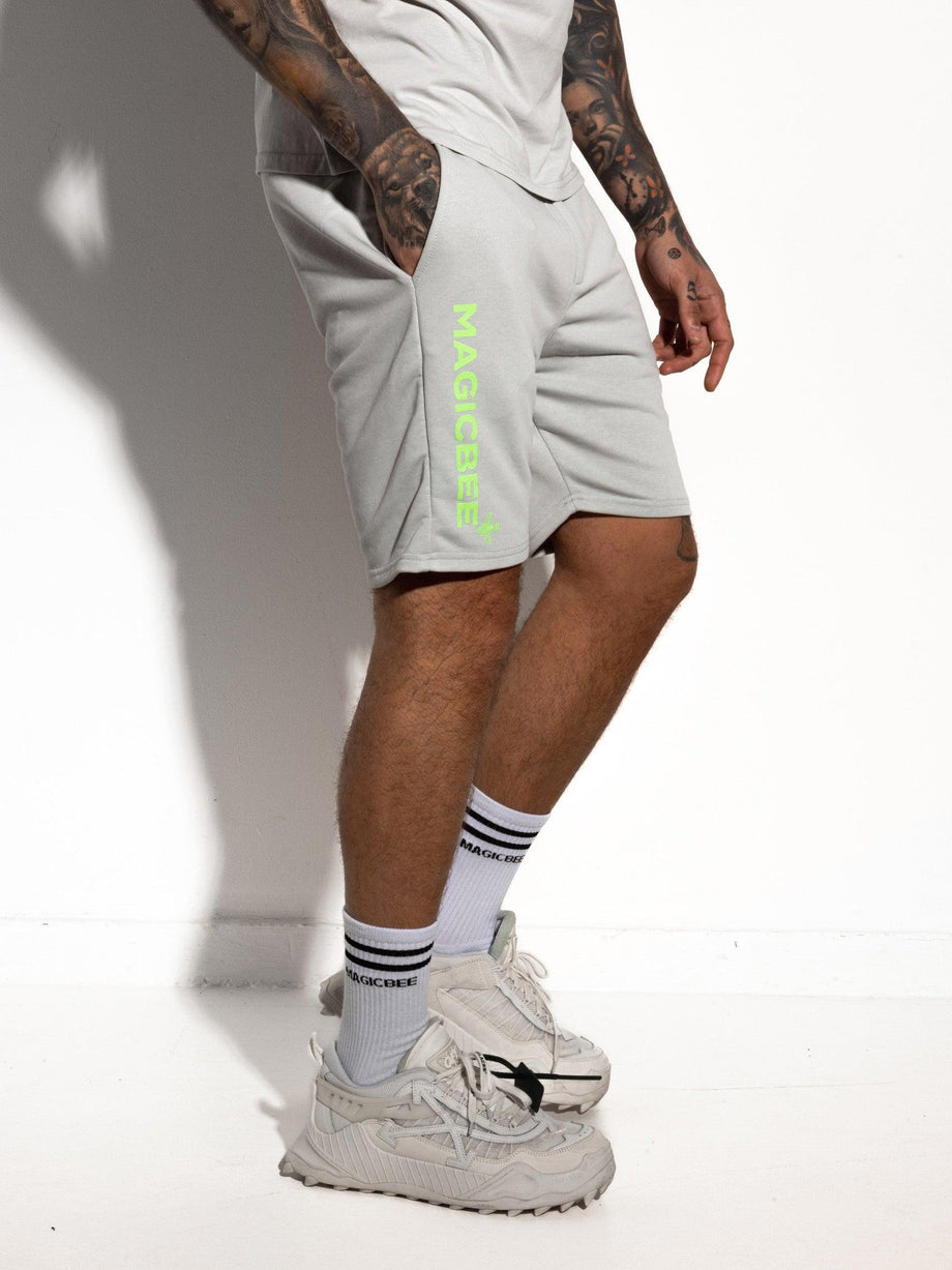 MagicBee Printed Logo Shorts - Neon Ice Grey - magicbee-clothing