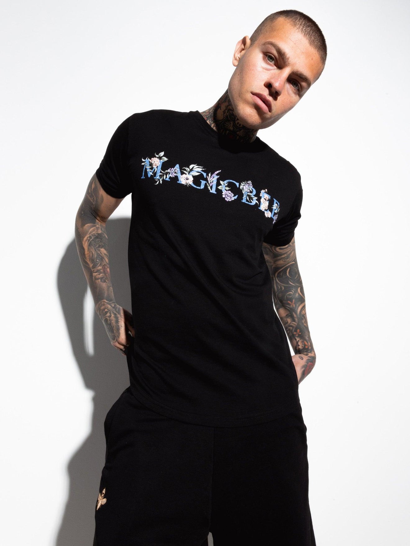 MagicBee Floral Logo Tee - Black - magicbee-clothing