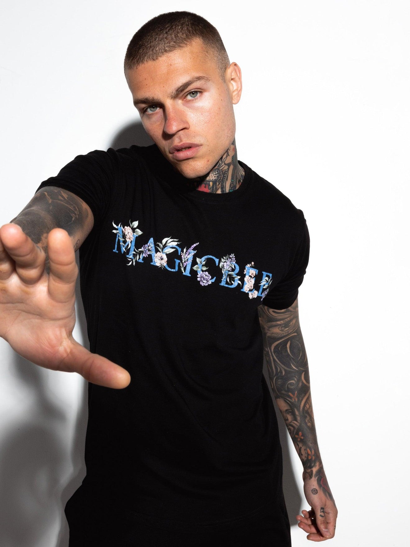 MagicBee Floral Logo Tee - Black - magicbee-clothing