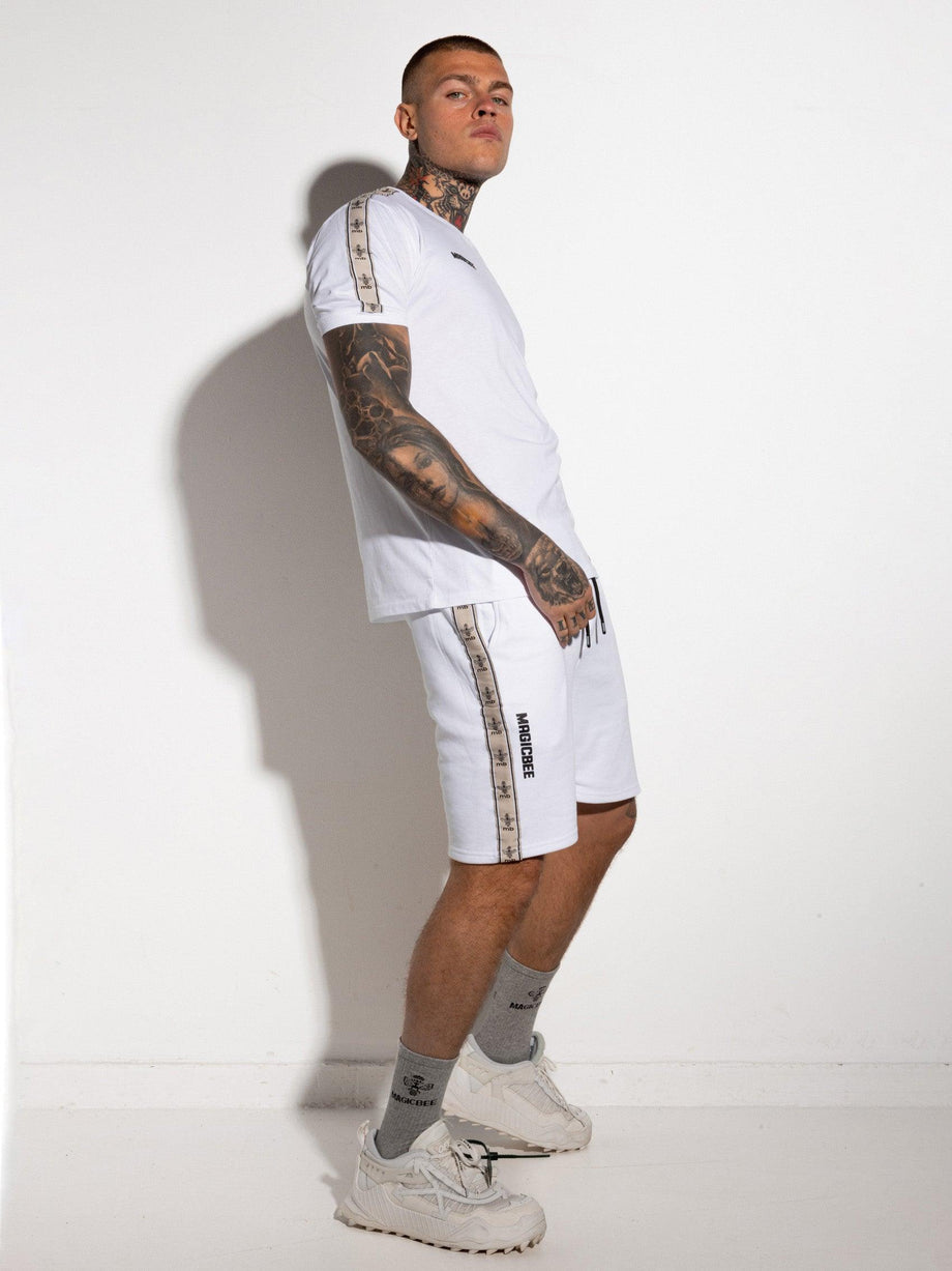 MagicBee Printed Tape Shorts - White - magicbee-clothing