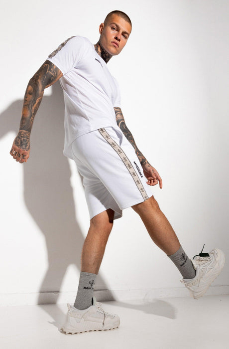 MagicBee Printed Tape Shorts - White - magicbee-clothing