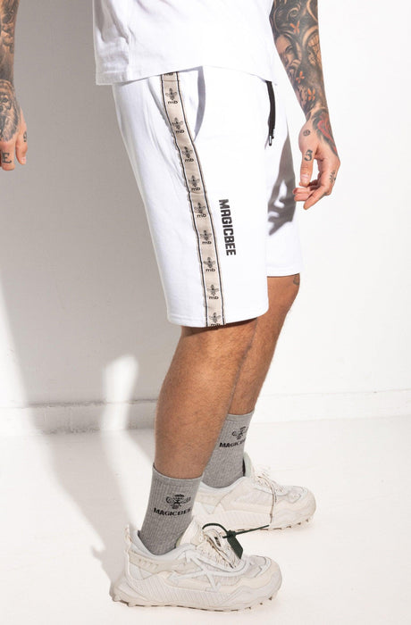MagicBee Printed Tape Shorts - White - magicbee-clothing
