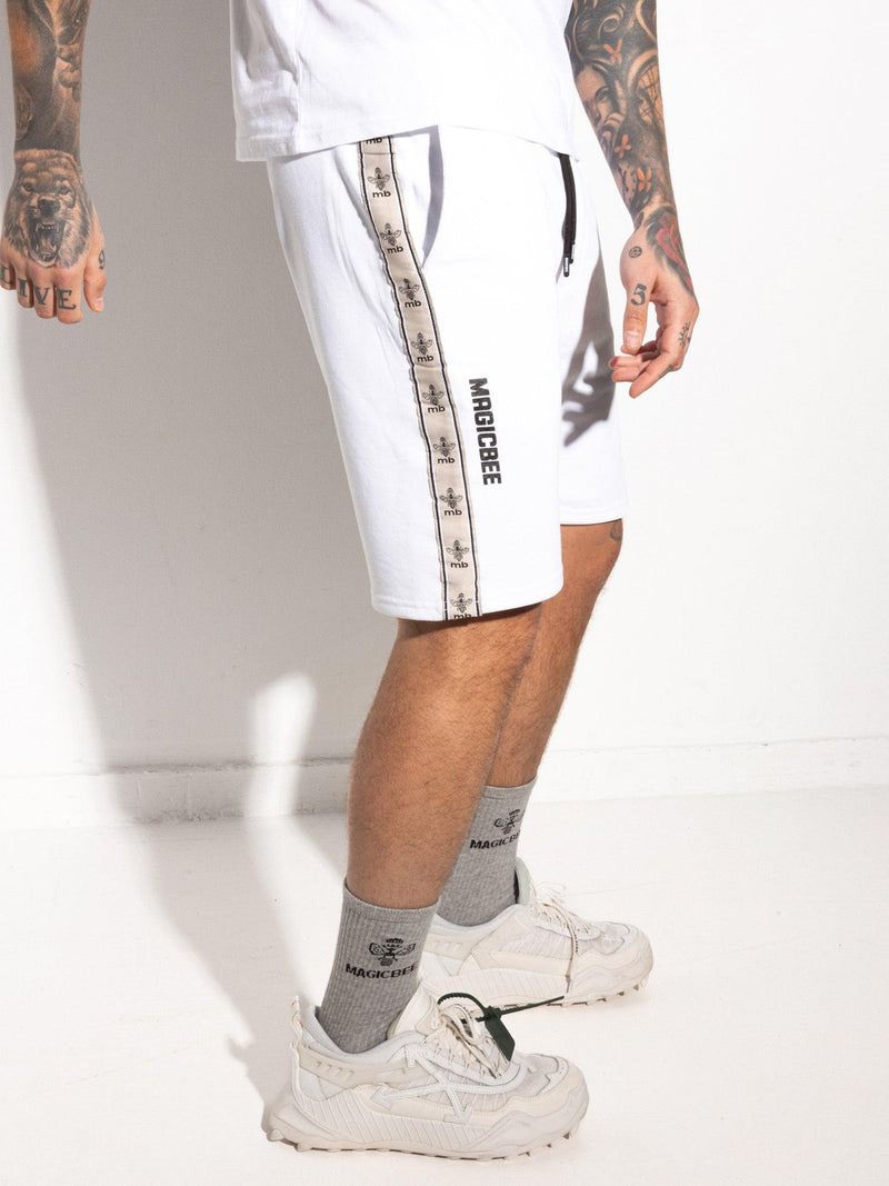 MagicBee Printed Tape Shorts - White - magicbee-clothing