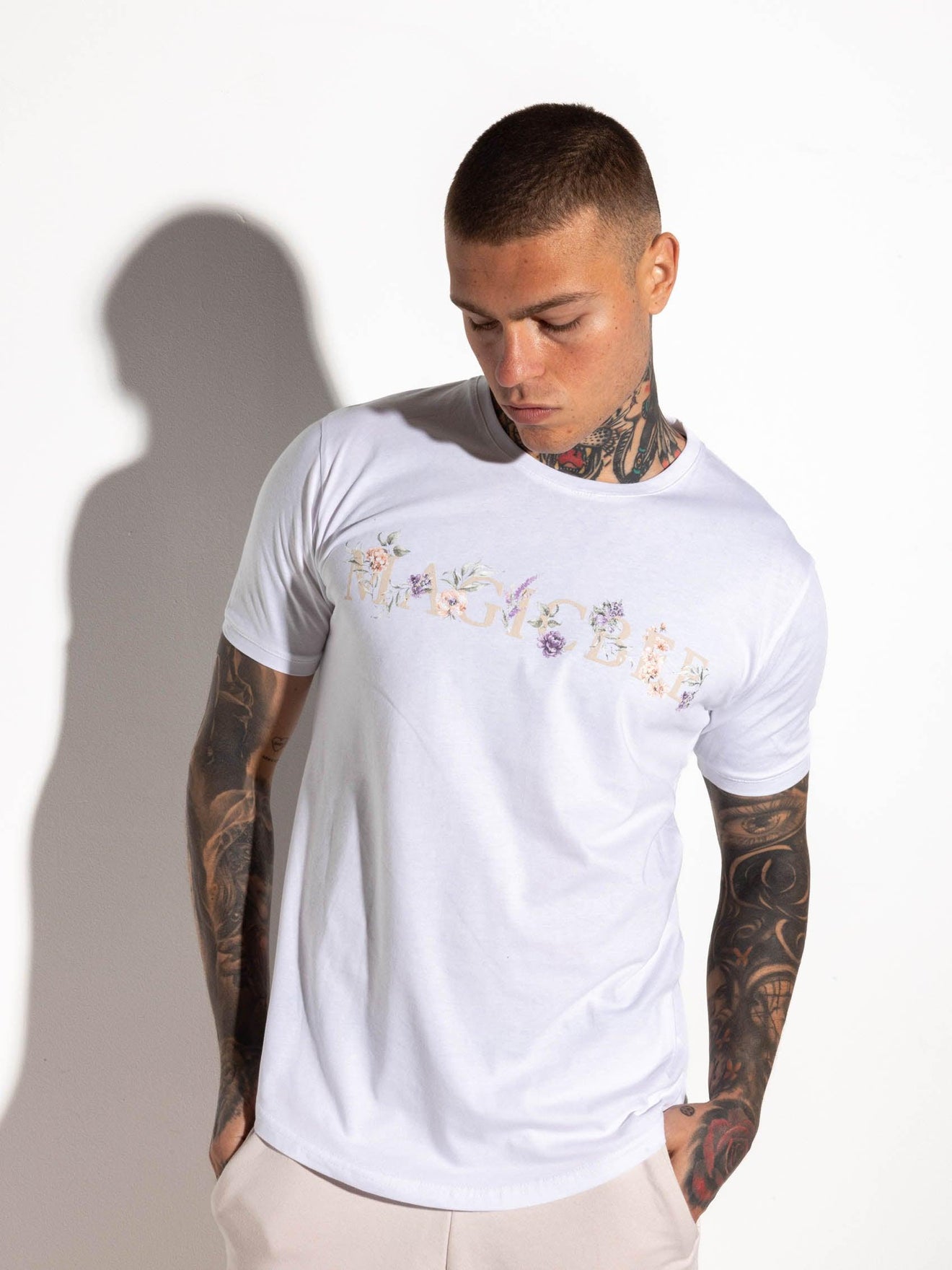 MagicBee Floral Logo Tee - White - magicbee-clothing