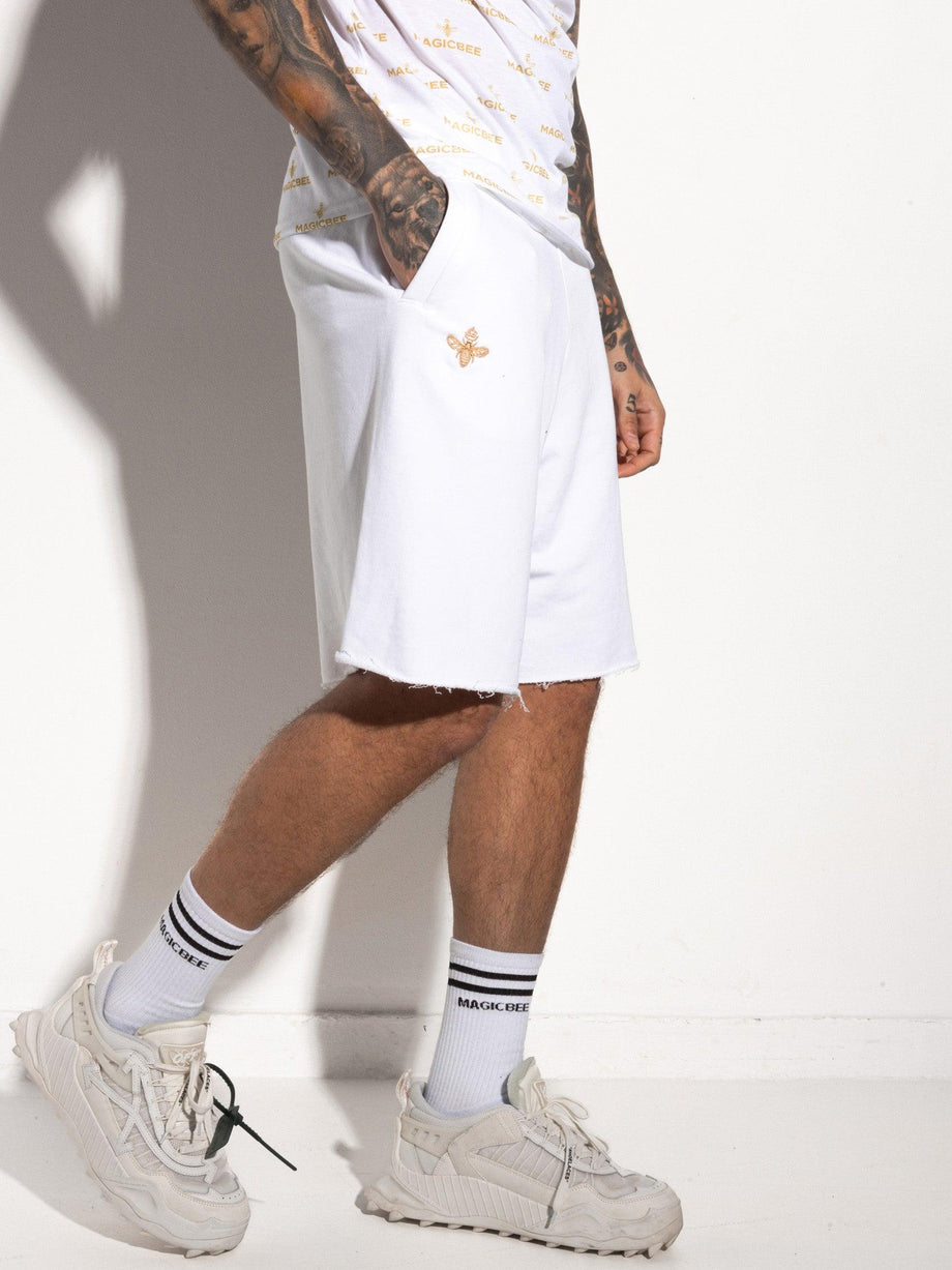 MagicBee Gold Embroidered Shorts - White - magicbee-clothing