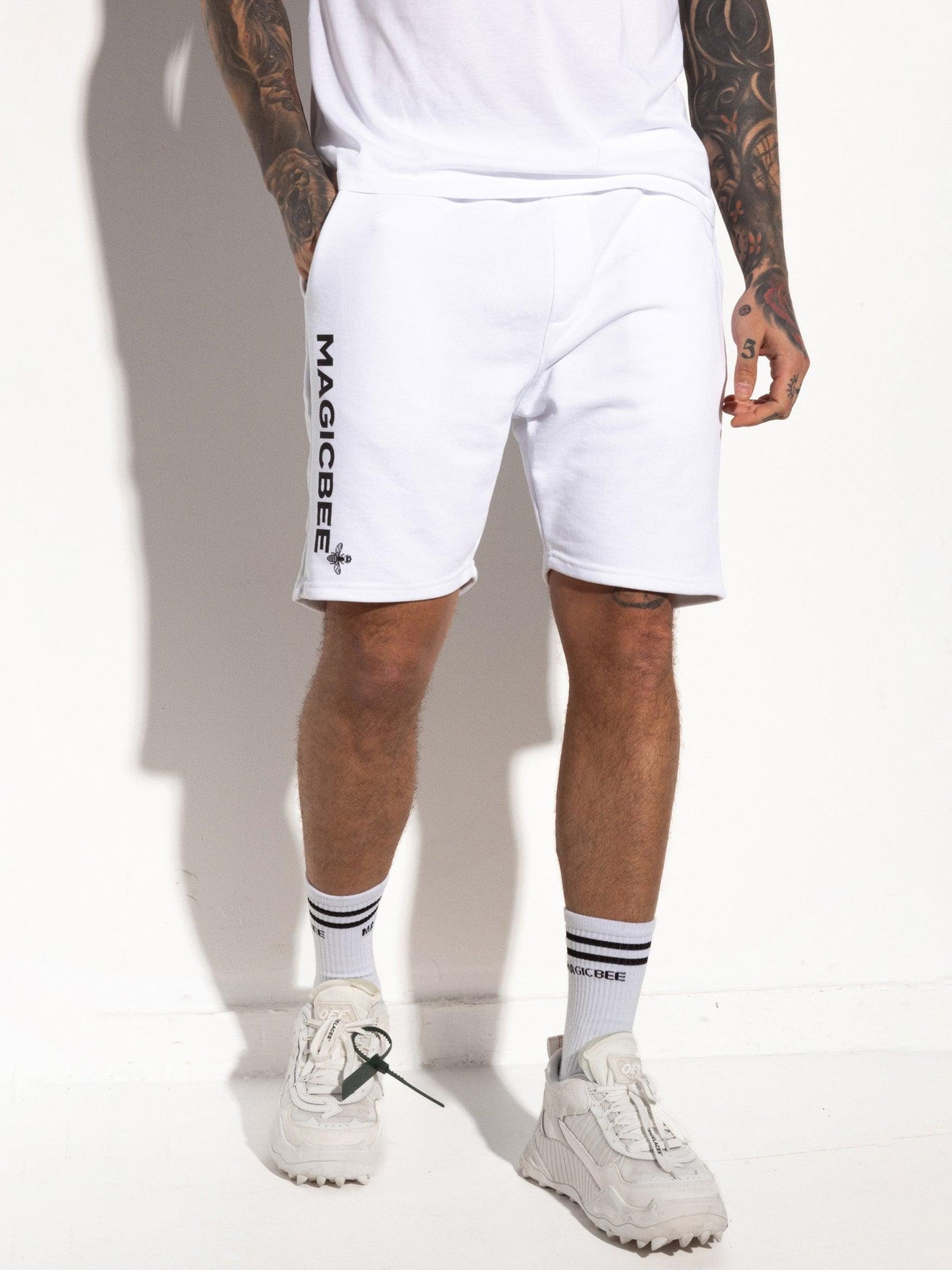 MagicBee Printed Logo Shorts - White - magicbee-clothing