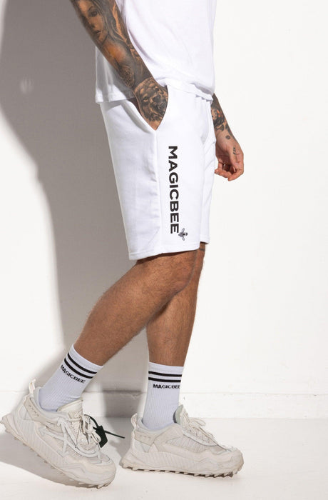 MagicBee Printed Logo Shorts - White - magicbee-clothing