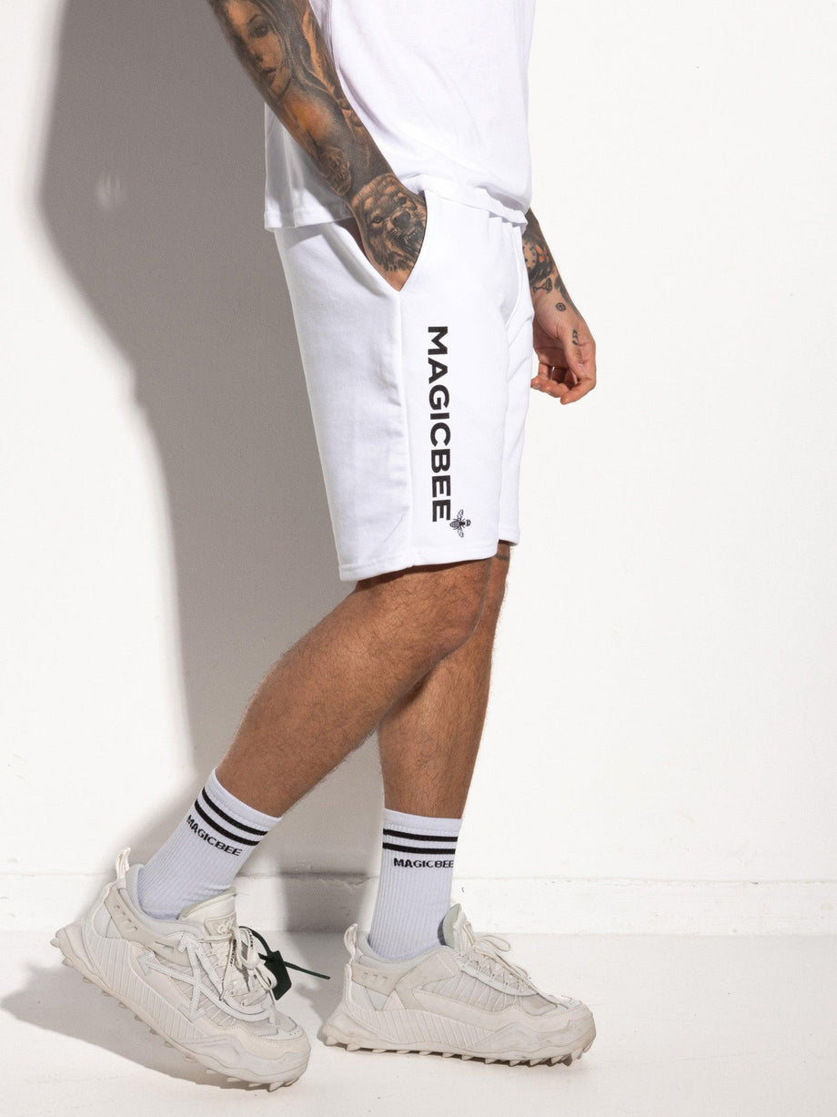 MagicBee Printed Logo Shorts - White - magicbee-clothing