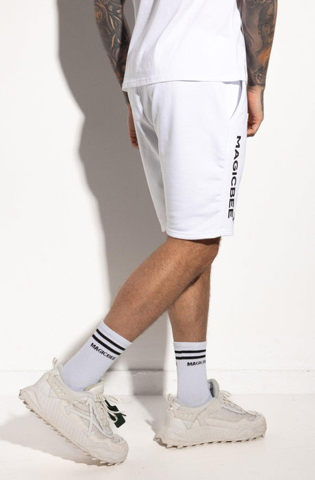 MagicBee Printed Logo Shorts - White - magicbee-clothing