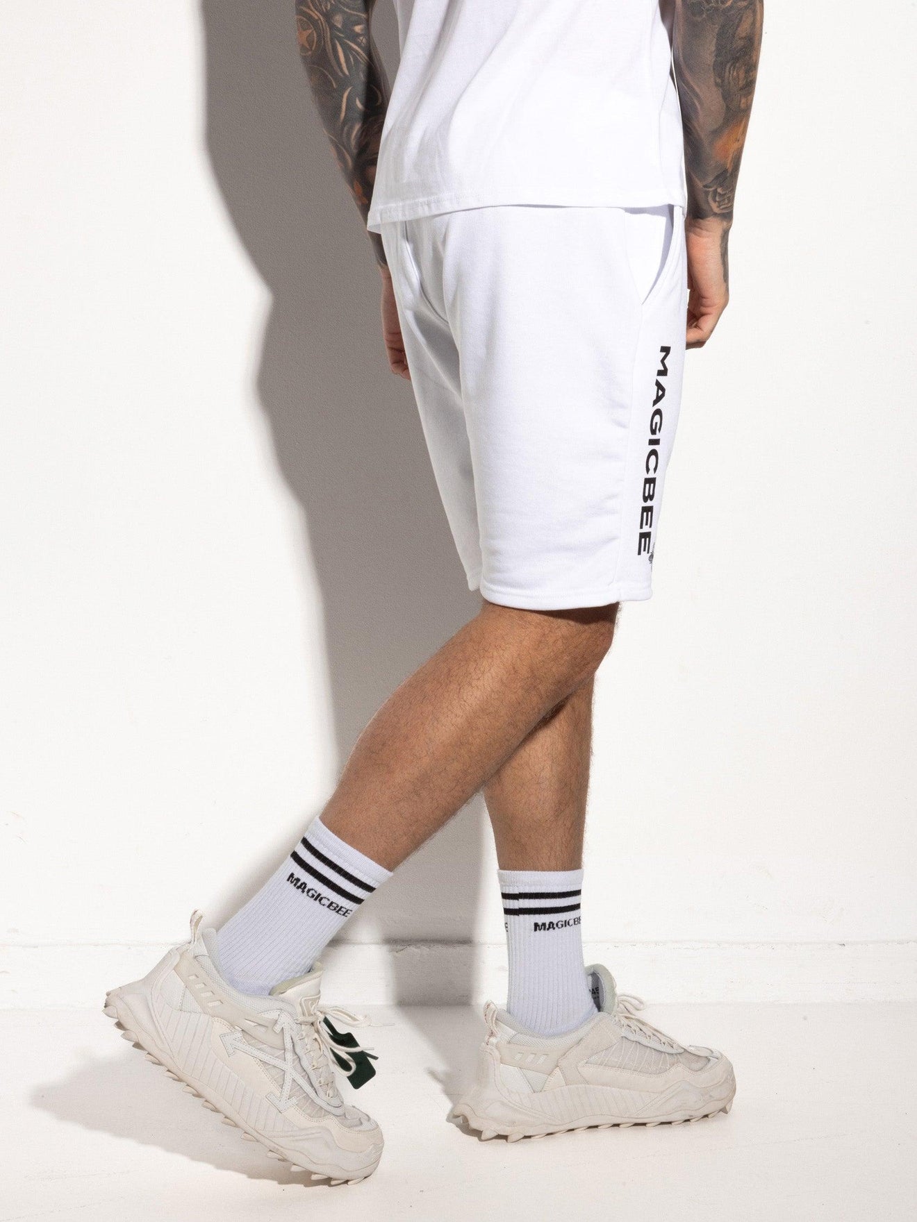 MagicBee Printed Logo Shorts - White - magicbee-clothing