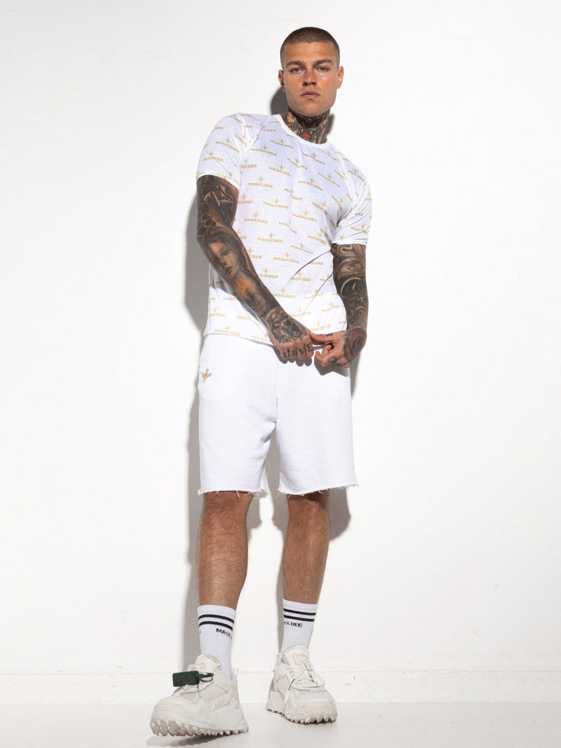 MagicBee All Over Gold Print Tee - White - magicbee-clothing