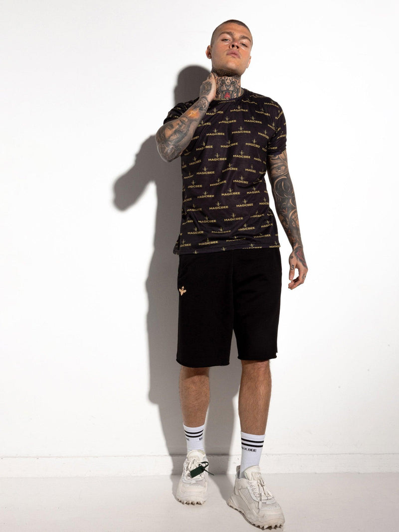 MagicBee All Over Gold Print Tee - Black - magicbee-clothing