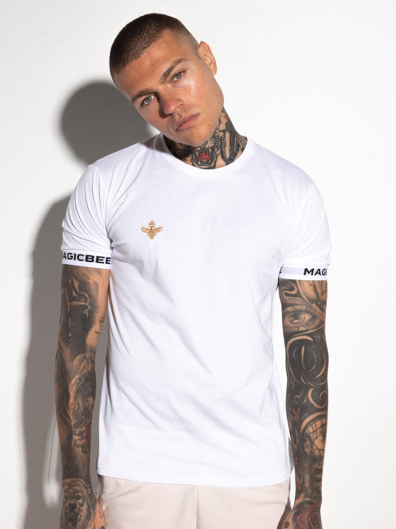 MagicBee Embroidered Elastic Tee - White - magicbee-clothing