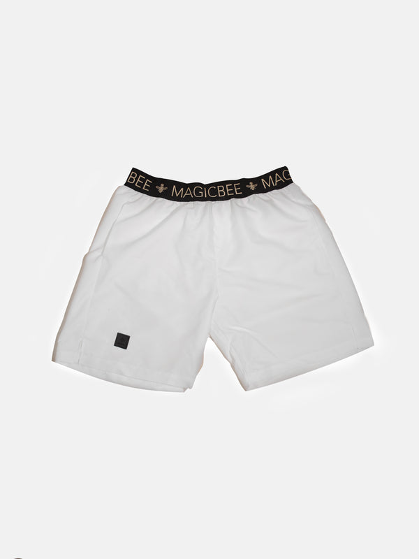 MagicBee Gold Elastic Swim Shorts - White